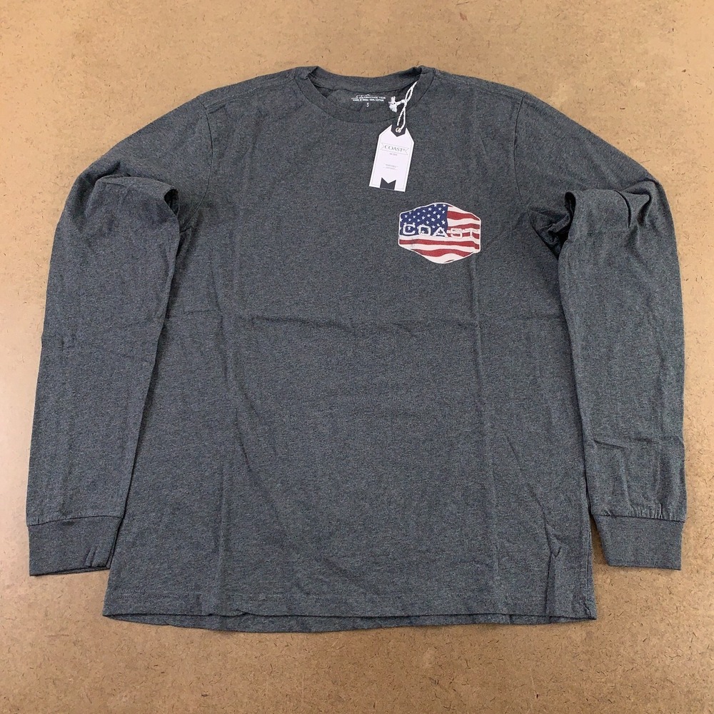 Coast Adult Small Charcoal Heather Seashore Flag Graphic Long Sleeve Tee NWT